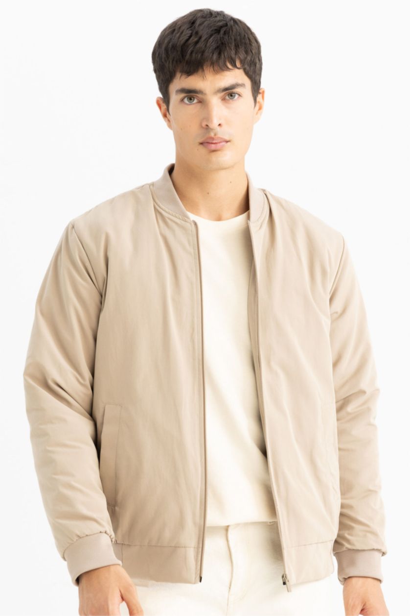 Erkek Kum Su İtici Regular Fit Bomber Kolej Yaka Fermuarlı Çift Cepli Mevsimlik Hafif Mont