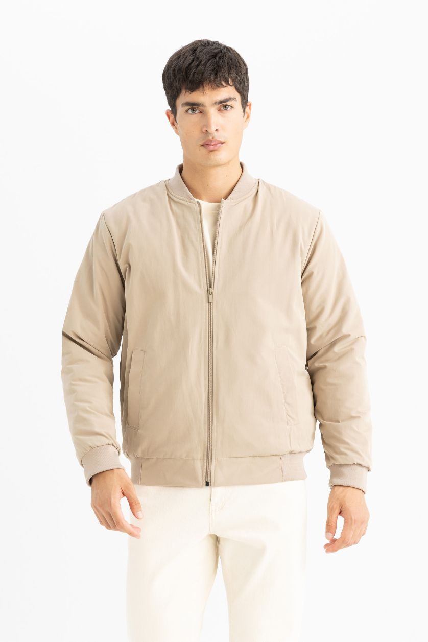 Erkek Kum Su İtici Regular Fit Bomber Kolej Yaka Fermuarlı Çift Cepli Mevsimlik Hafif Mont