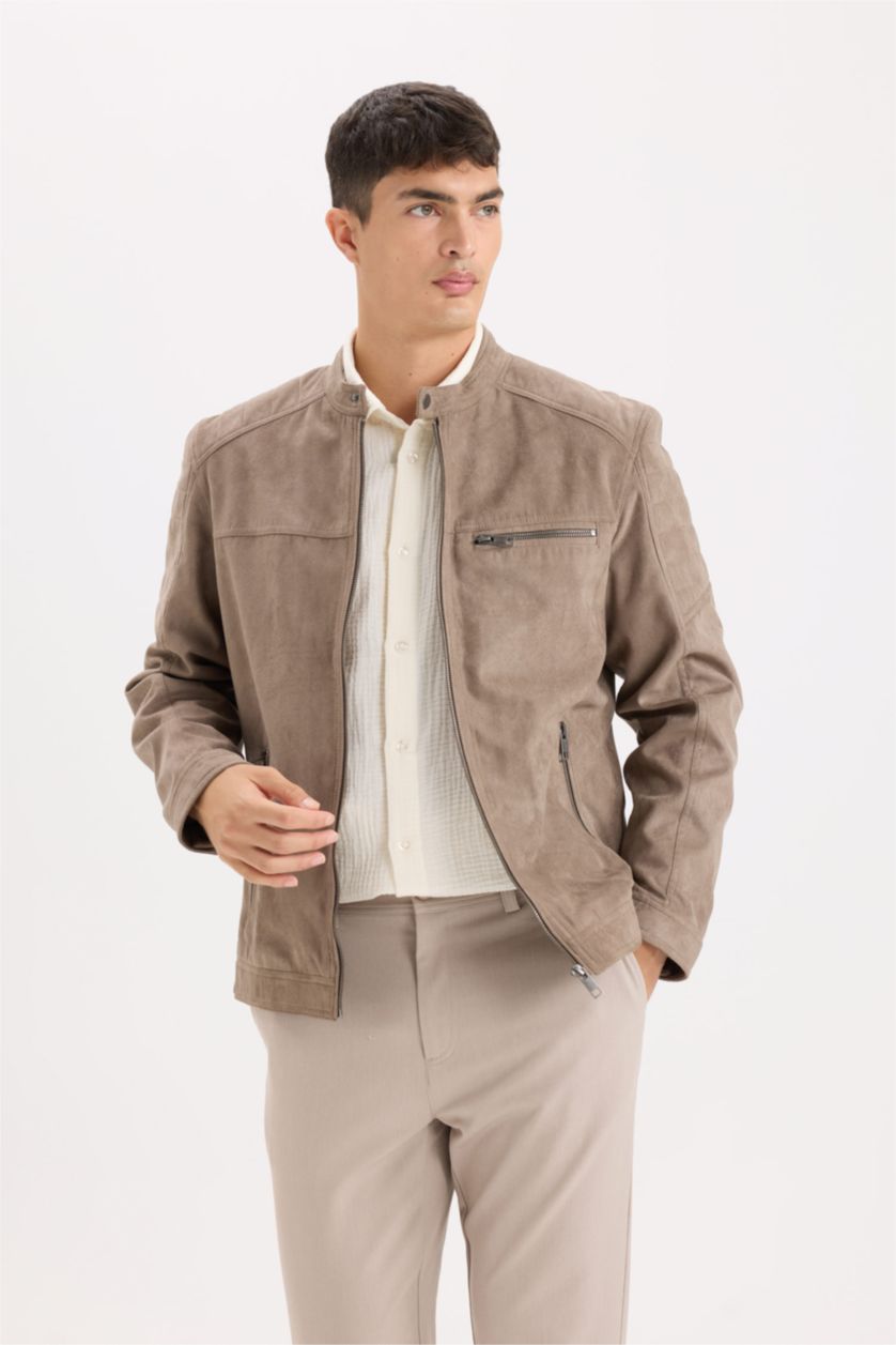 رجالي فيزوني جاكيت سليم فيت بياقة عالية و سحاب