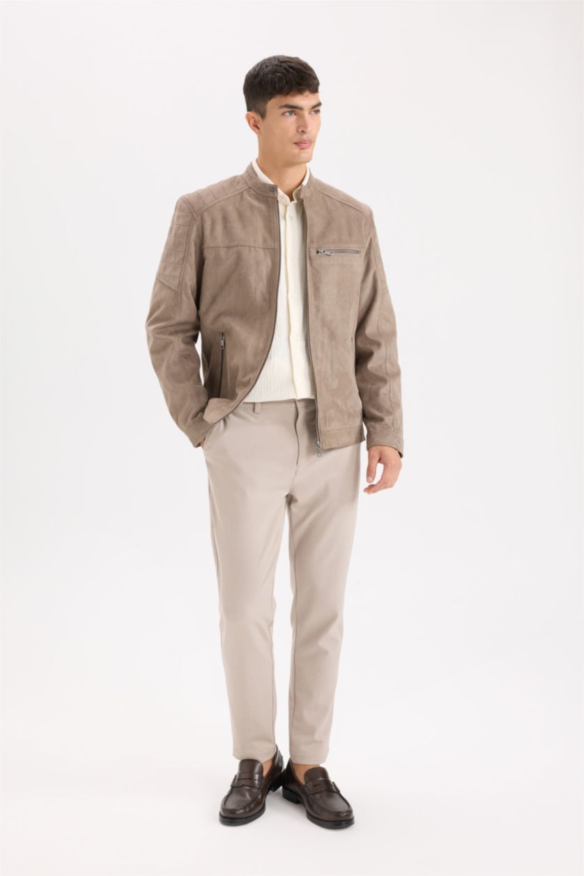 رجالي فيزوني جاكيت سليم فيت بياقة عالية و سحاب