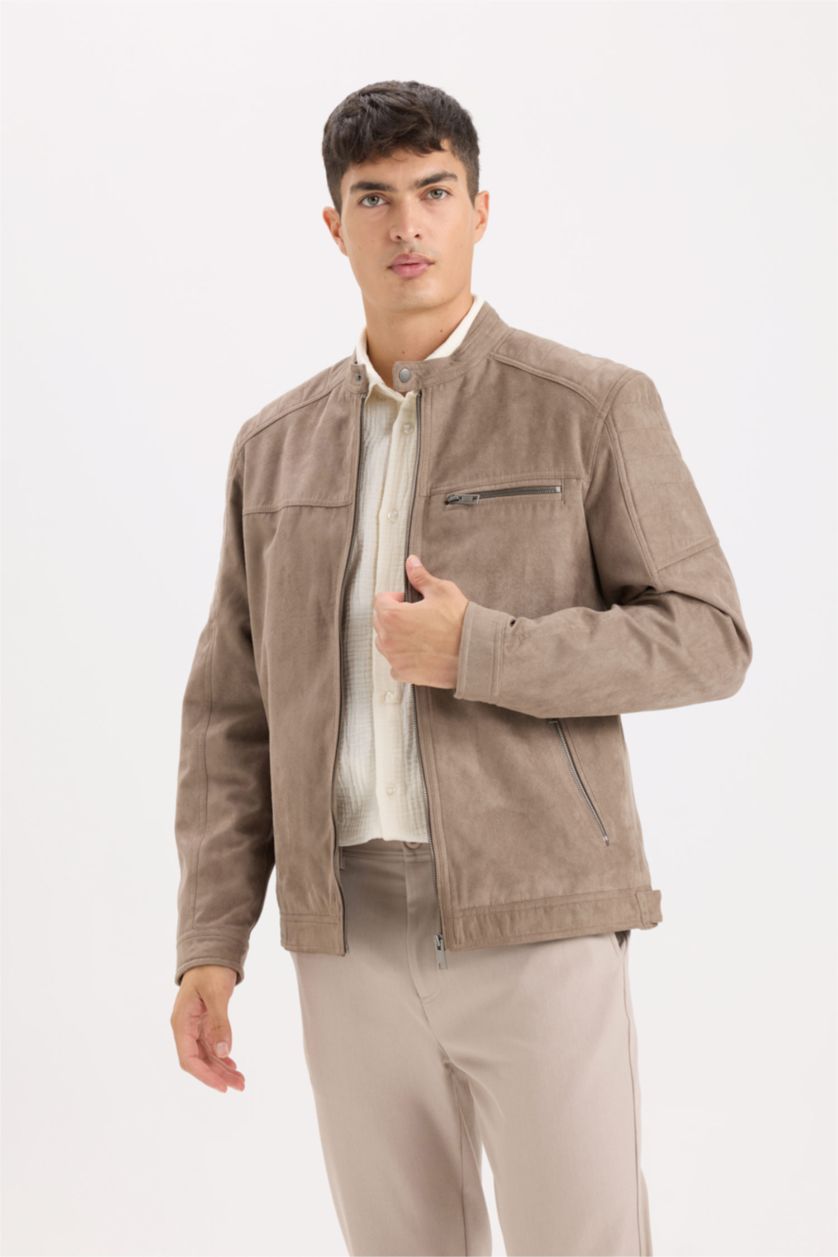 رجالي فيزوني جاكيت سليم فيت بياقة عالية و سحاب