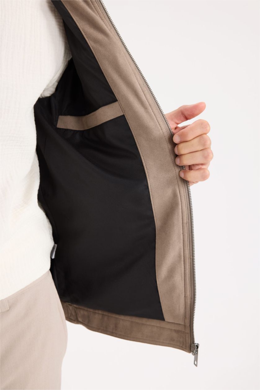 رجالي فيزوني جاكيت سليم فيت بياقة عالية و سحاب