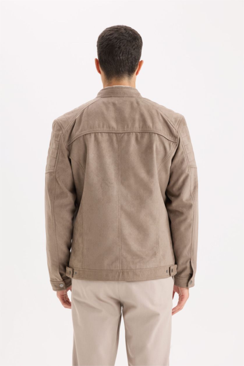 رجالي فيزوني جاكيت سليم فيت بياقة عالية و سحاب