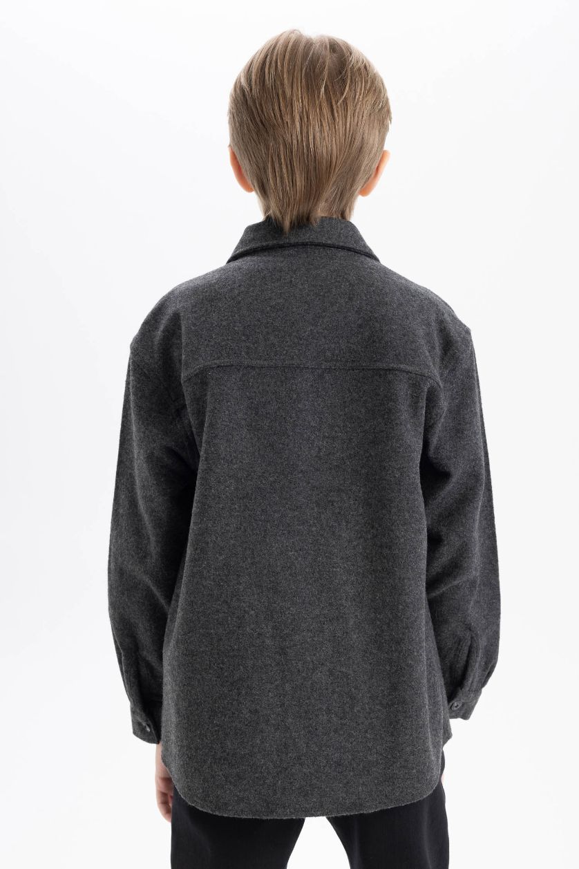 BOYS & TEENS Anthracite Boy Oversize Fit Pattern Polo Collar Shirt