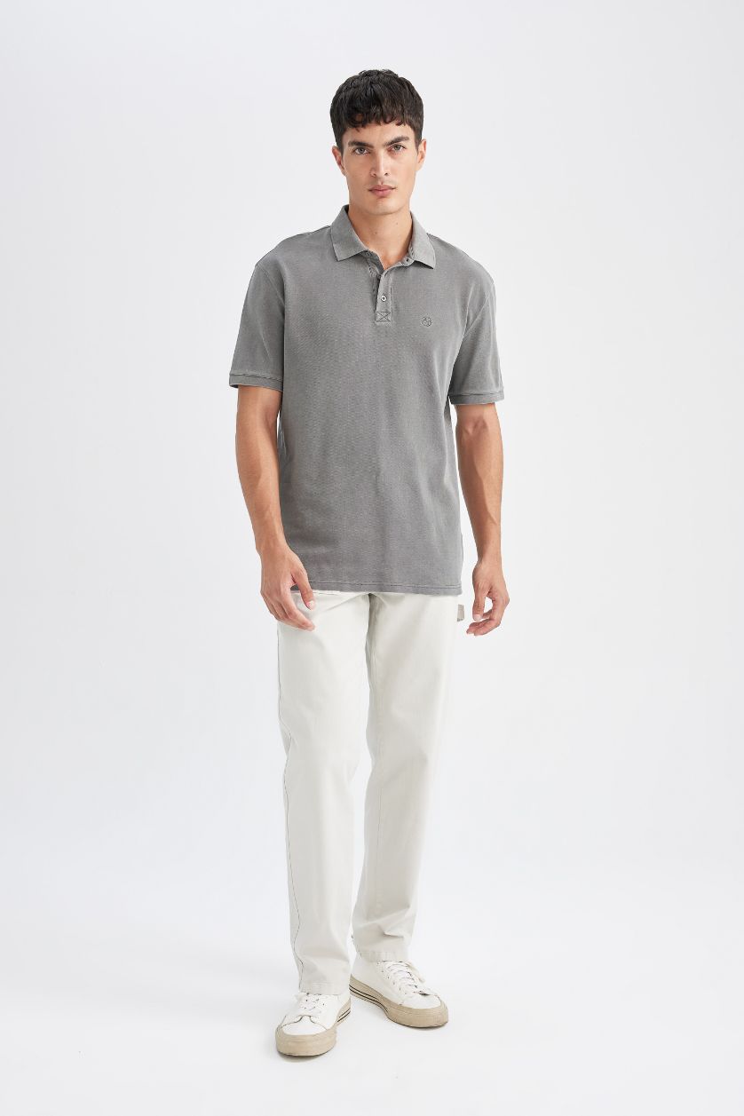 Erkek Gri New Regular Fit Kısa Kollu Pike Polo Tişört