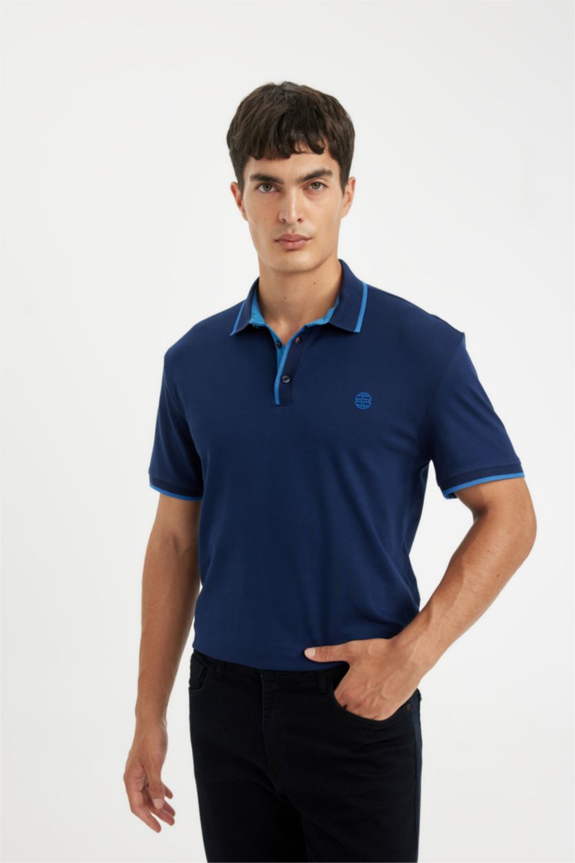 Erkek Lacivert New Regular Fit Polo Yaka Kısa Kollu Pike Tişört