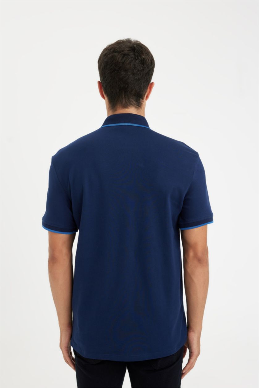 Erkek Lacivert New Regular Fit Polo Yaka Kısa Kollu Pike Tişört