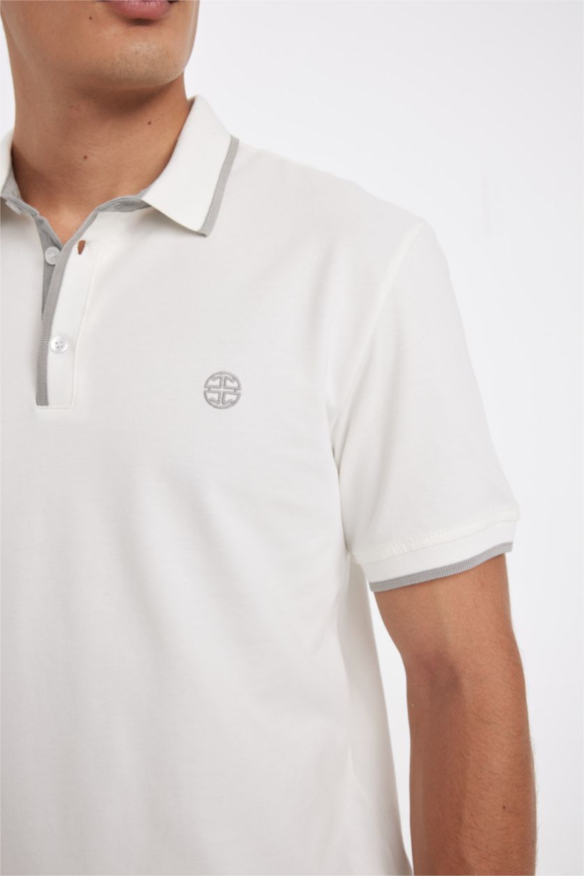 Erkek Beyaz New Regular Fit Polo Yaka Kısa Kollu Pike Tişört