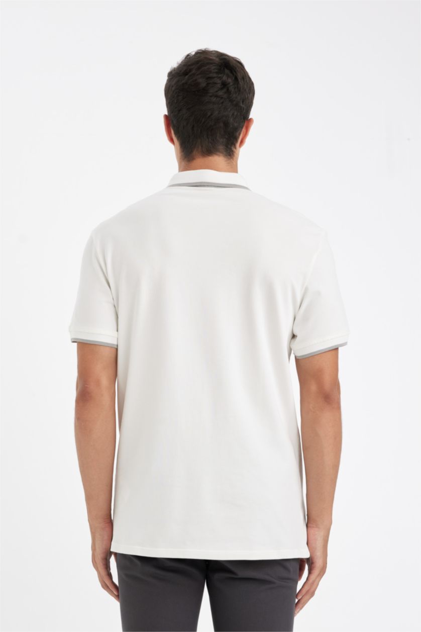 Erkek Beyaz New Regular Fit Polo Yaka Kısa Kollu Pike Tişört