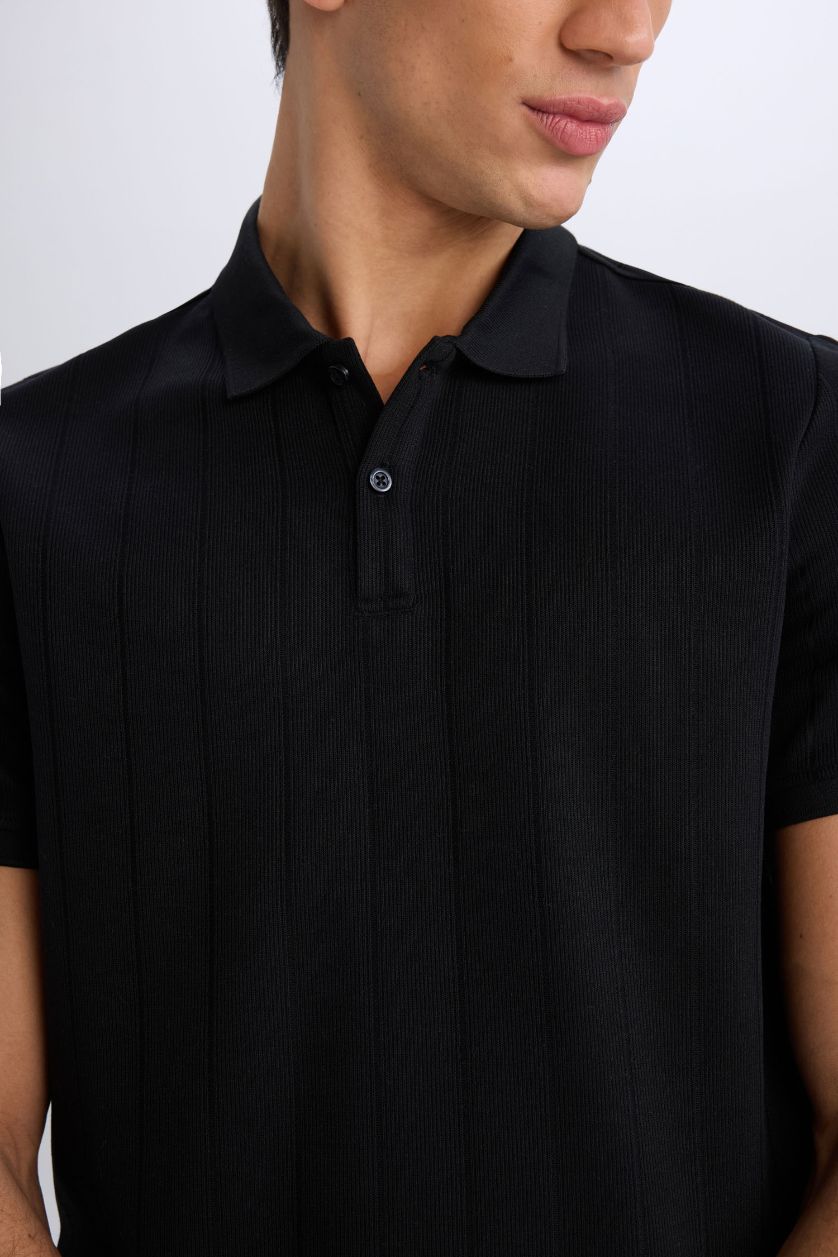 رجال أسود تيشيرت بولو قصة عادية برقبة بولو