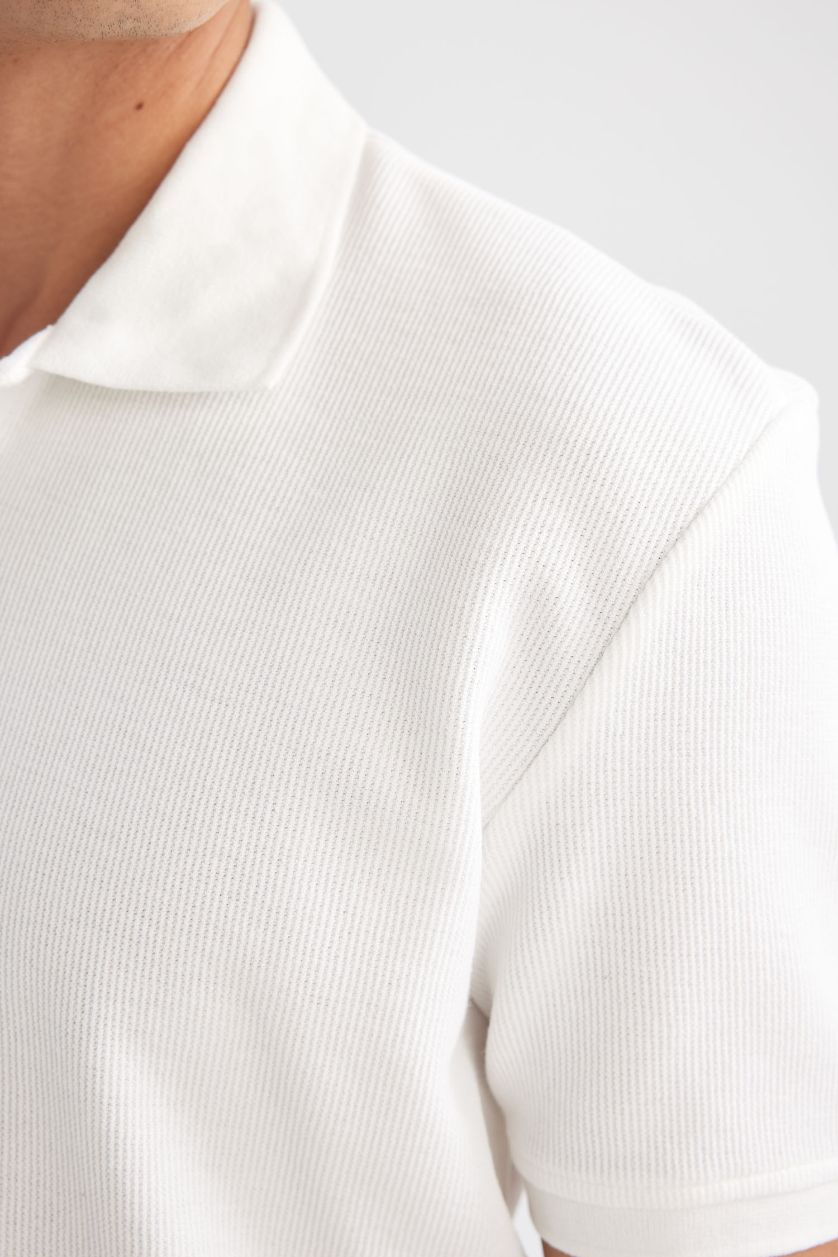 Erkek Kırık Beyaz New Regular Fit Polo Yaka Basic Düz Kısa Kollu Tişört