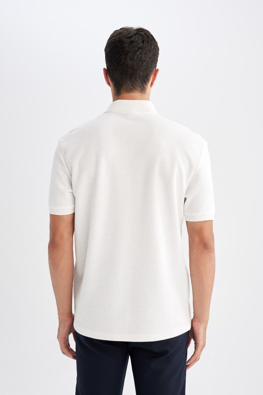 Erkek Kırık Beyaz New Regular Fit Polo Yaka Basic Düz Kısa Kollu Tişört