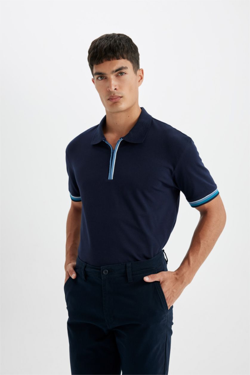 Erkek Lacivert New Regular Fit Polo Yaka Kısa Kollu Tişört