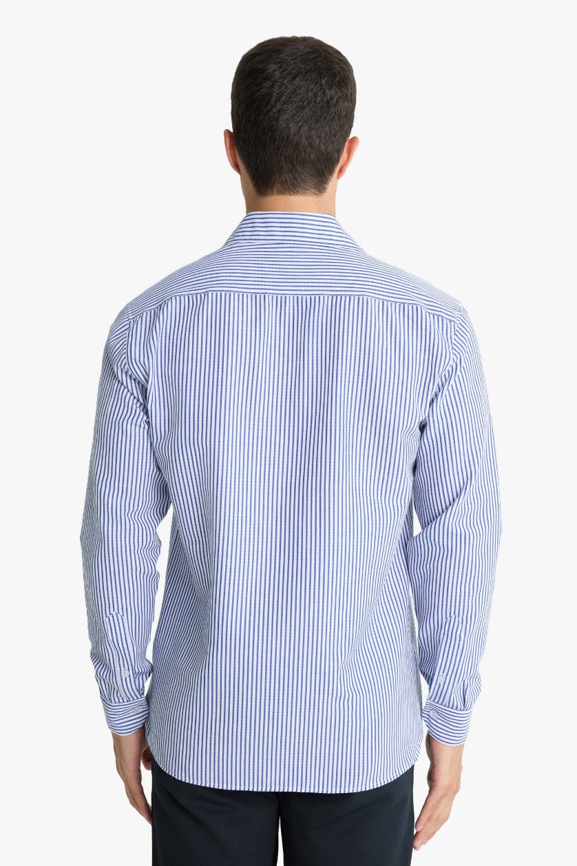 رجال نيلي Modern Fit Crinkle Long Striped Polo Shirt