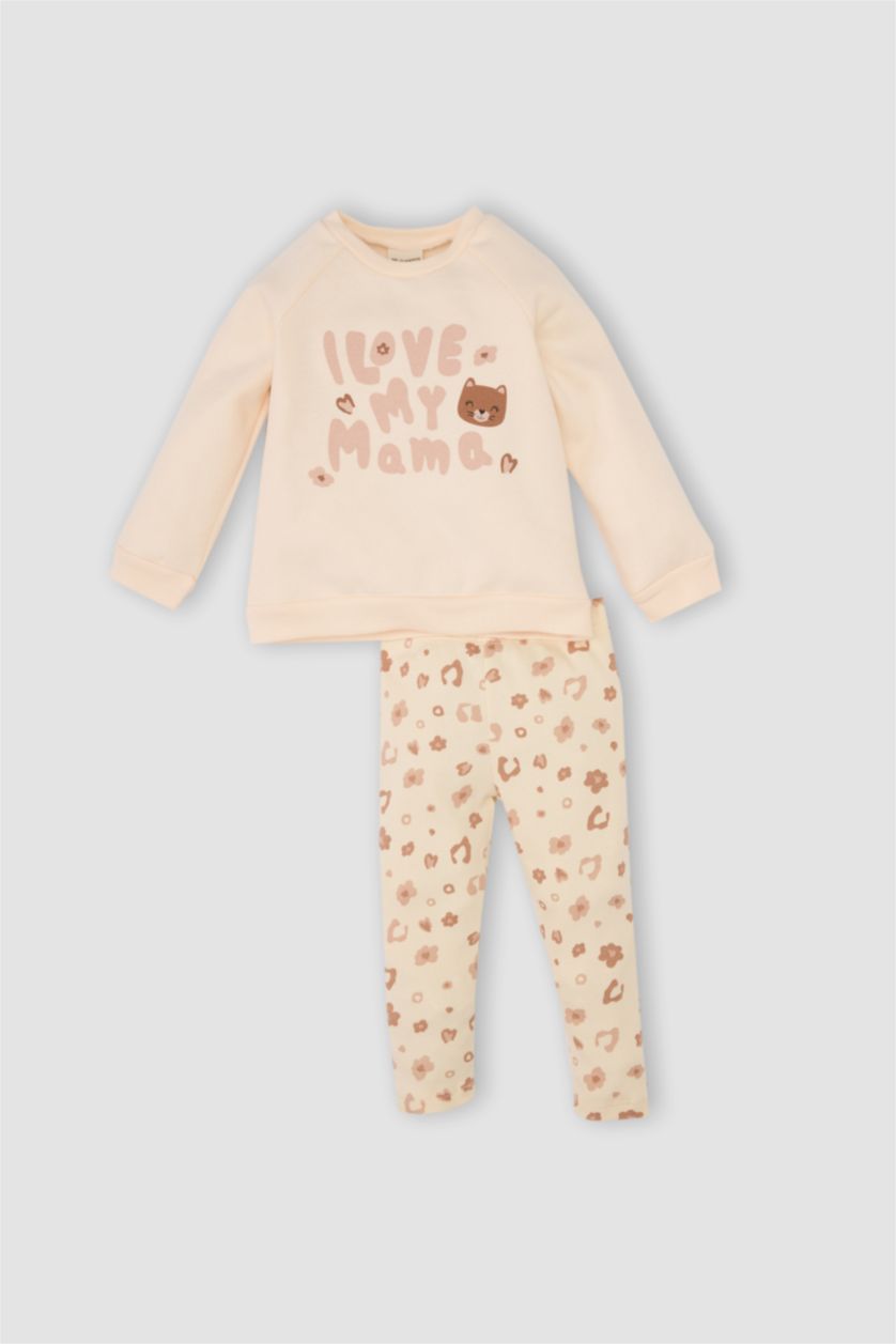 Kız Bebek Kum Kız Bebek 2'li Takım Baskılı Uzun Kollu Tişört Leopar Desenli Alt