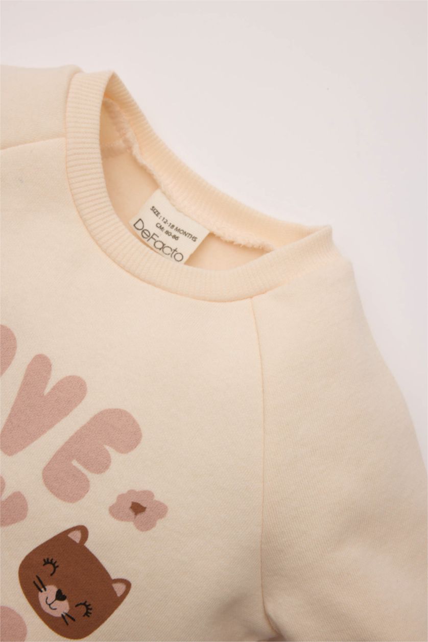 Kız Bebek Kum Kız Bebek 2'li Takım Baskılı Uzun Kollu Tişört Leopar Desenli Alt