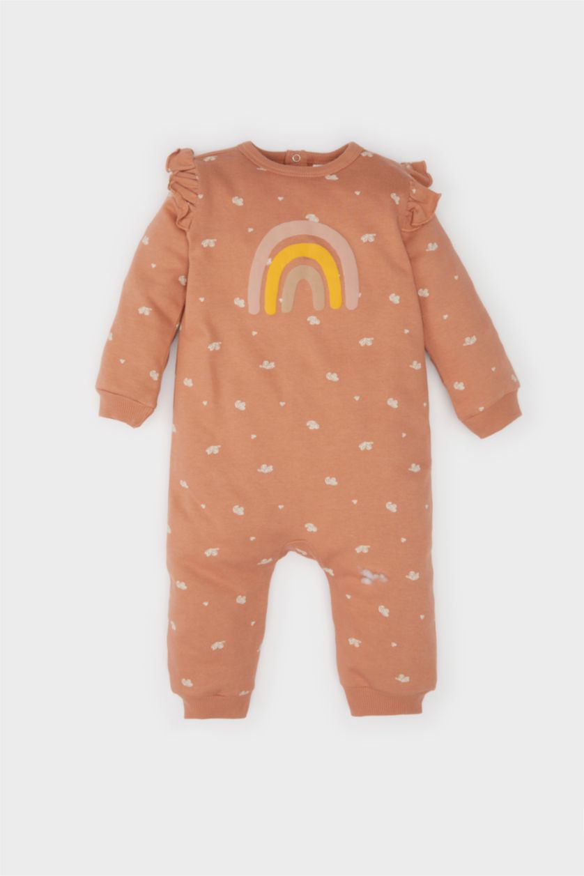 BABY GIRL Light Brown Baby Girl Newborn Printed Thick Jumpsuit