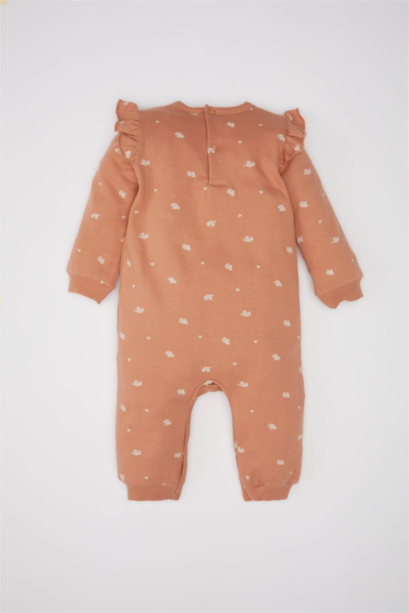 BABY GIRL Light Brown Baby Girl Newborn Printed Thick Jumpsuit