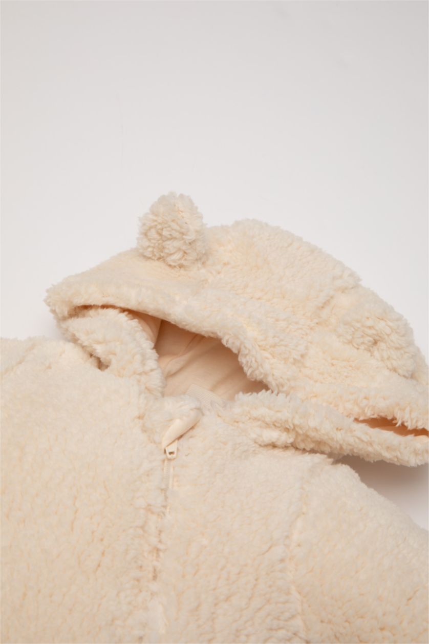 BABY GIRL Sand Girl Baby Newborn Beige Zippered Hat Plush Jumpsuit