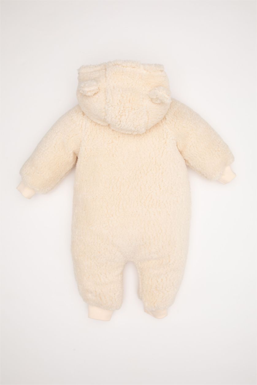 BABY GIRL Sand Girl Baby Newborn Beige Zippered Hat Plush Jumpsuit