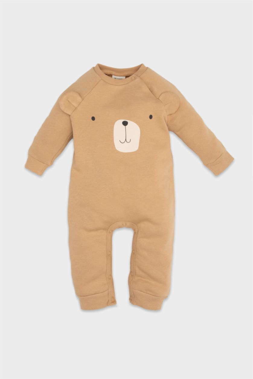 BABY GIRL Camel Thick Sweatshirt Fabric Regular Fit Crew Neck Jumpsuit
