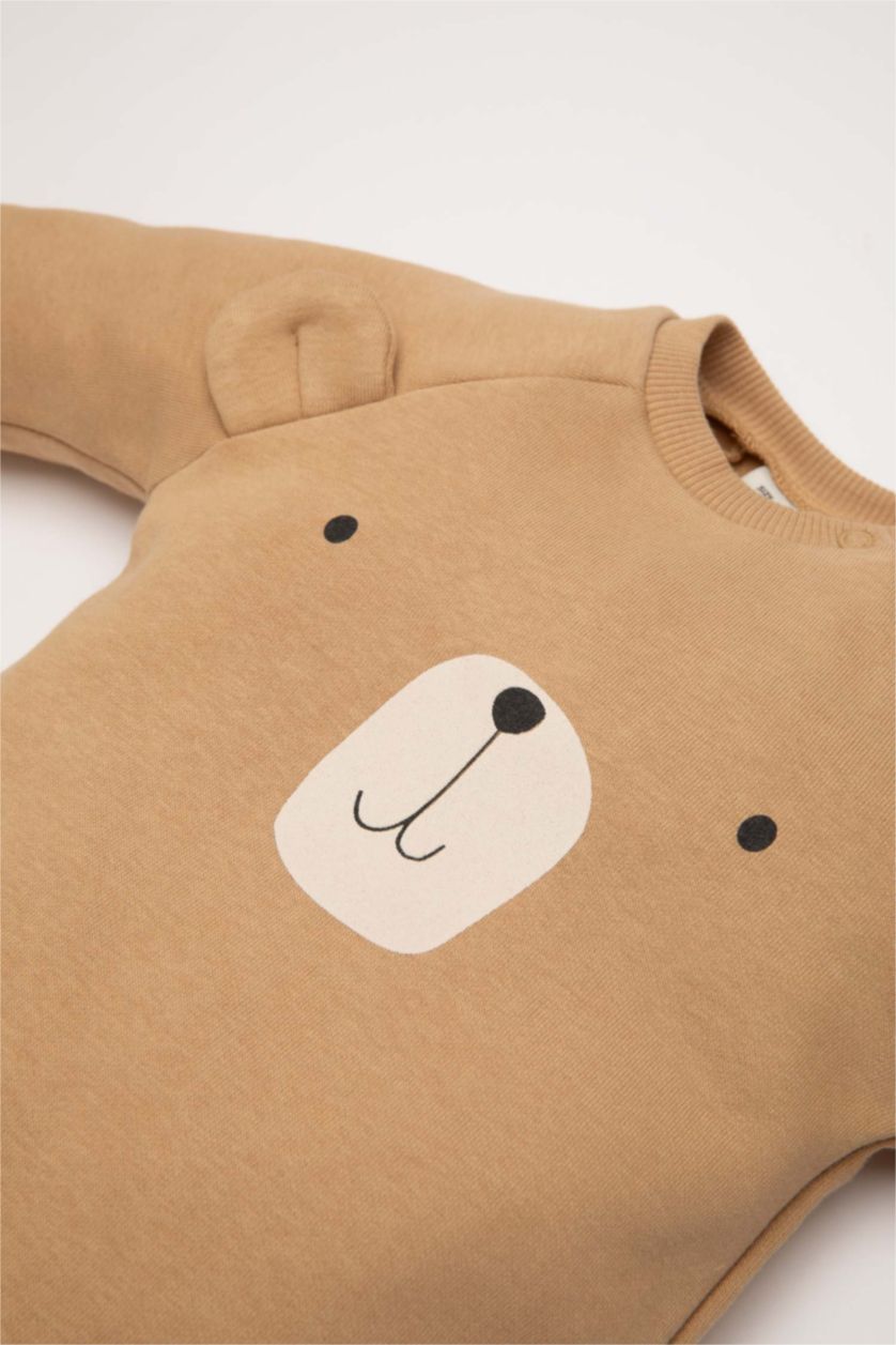 BABY GIRL Camel Thick Sweatshirt Fabric Regular Fit Crew Neck Jumpsuit