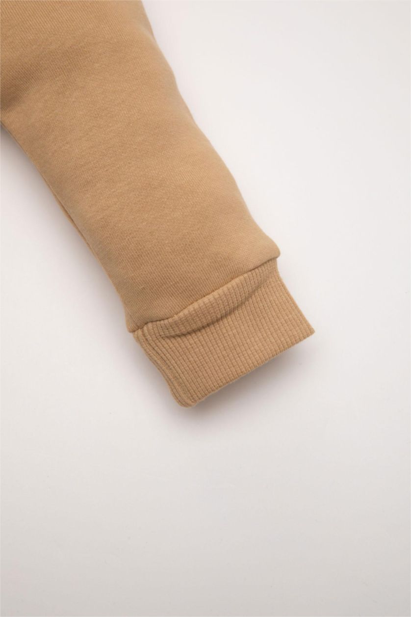 BABY GIRL Camel Thick Sweatshirt Fabric Regular Fit Crew Neck Jumpsuit