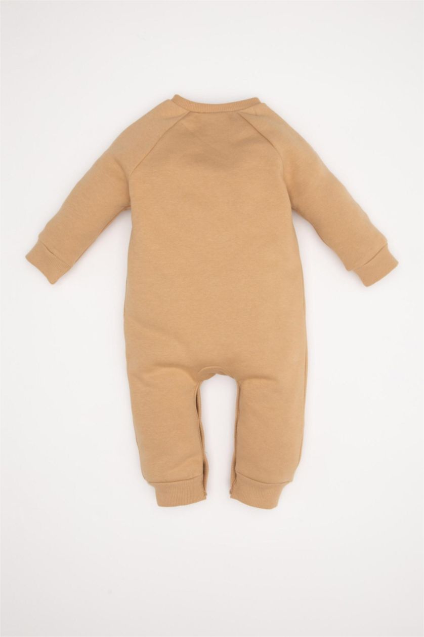 BABY GIRL Camel Thick Sweatshirt Fabric Regular Fit Crew Neck Jumpsuit