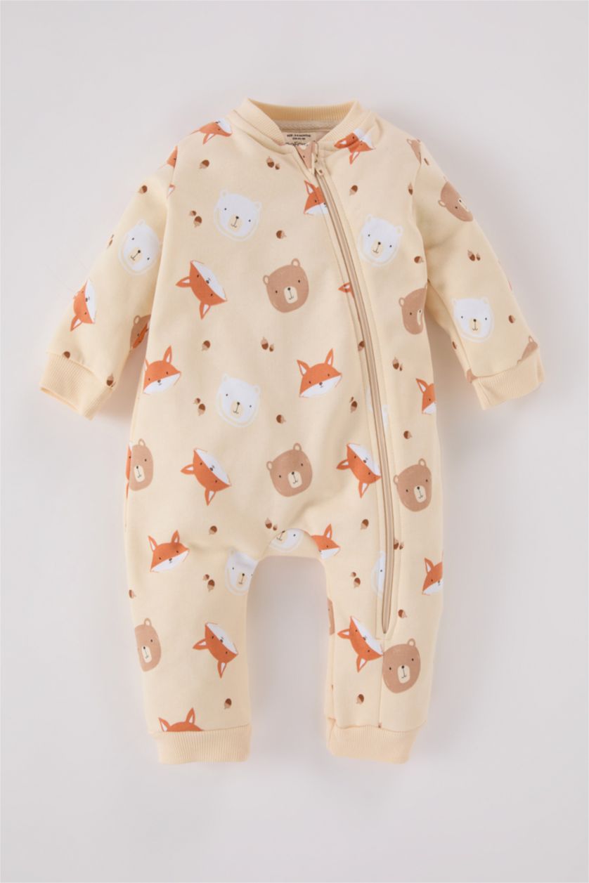 BABY GIRL Sand Baby Boy Newborn Animal Patterned Zippered Jumpsuit