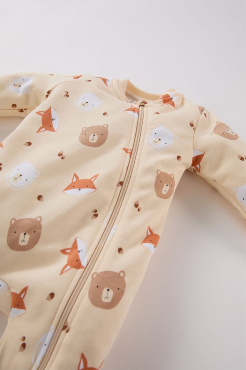BABY GIRL Sand Baby Boy Newborn Animal Patterned Zippered Jumpsuit