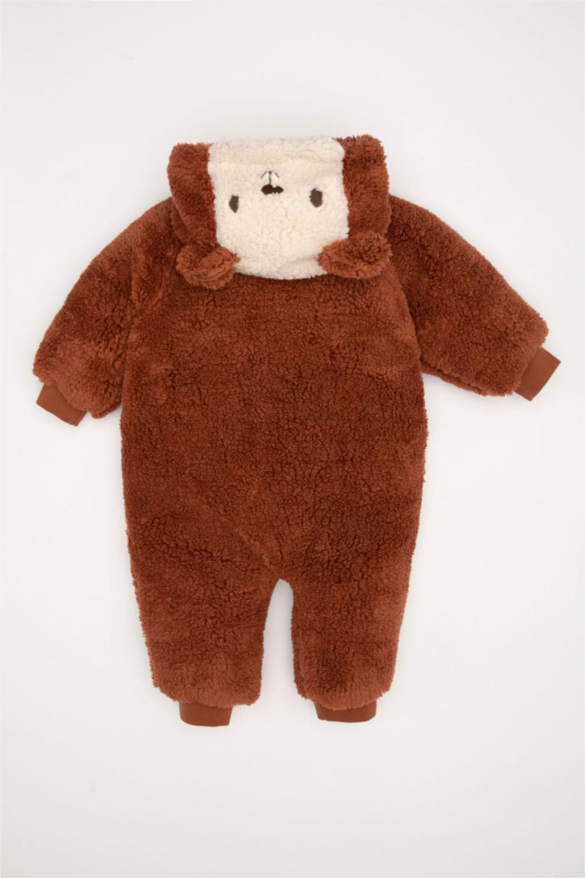 BABY GIRL Light Brown Plush Regular Fit Crew Neck Jumpsuit