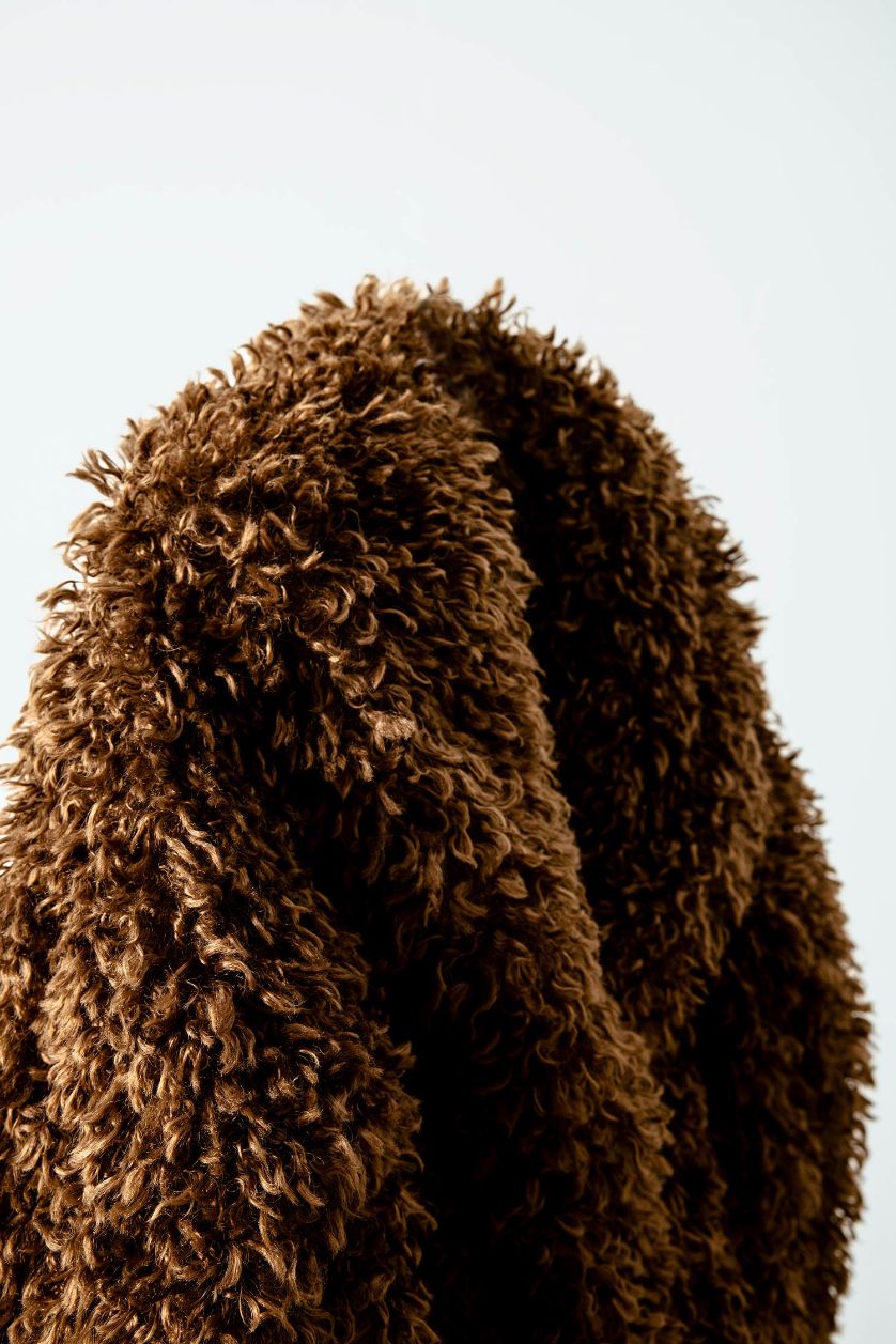 Woman Brown Regular Fit Pocketed Long Faux Fur Jacket