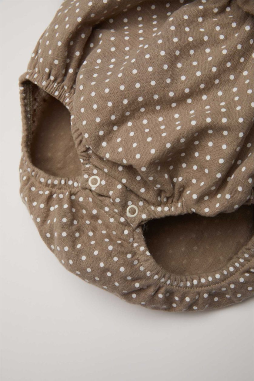 Kız Bebek Vizon 3'li Takım Uzun Kollu Müslin Tişört Puantiyeli Elbise Külotlu Çorap Kız Bebek