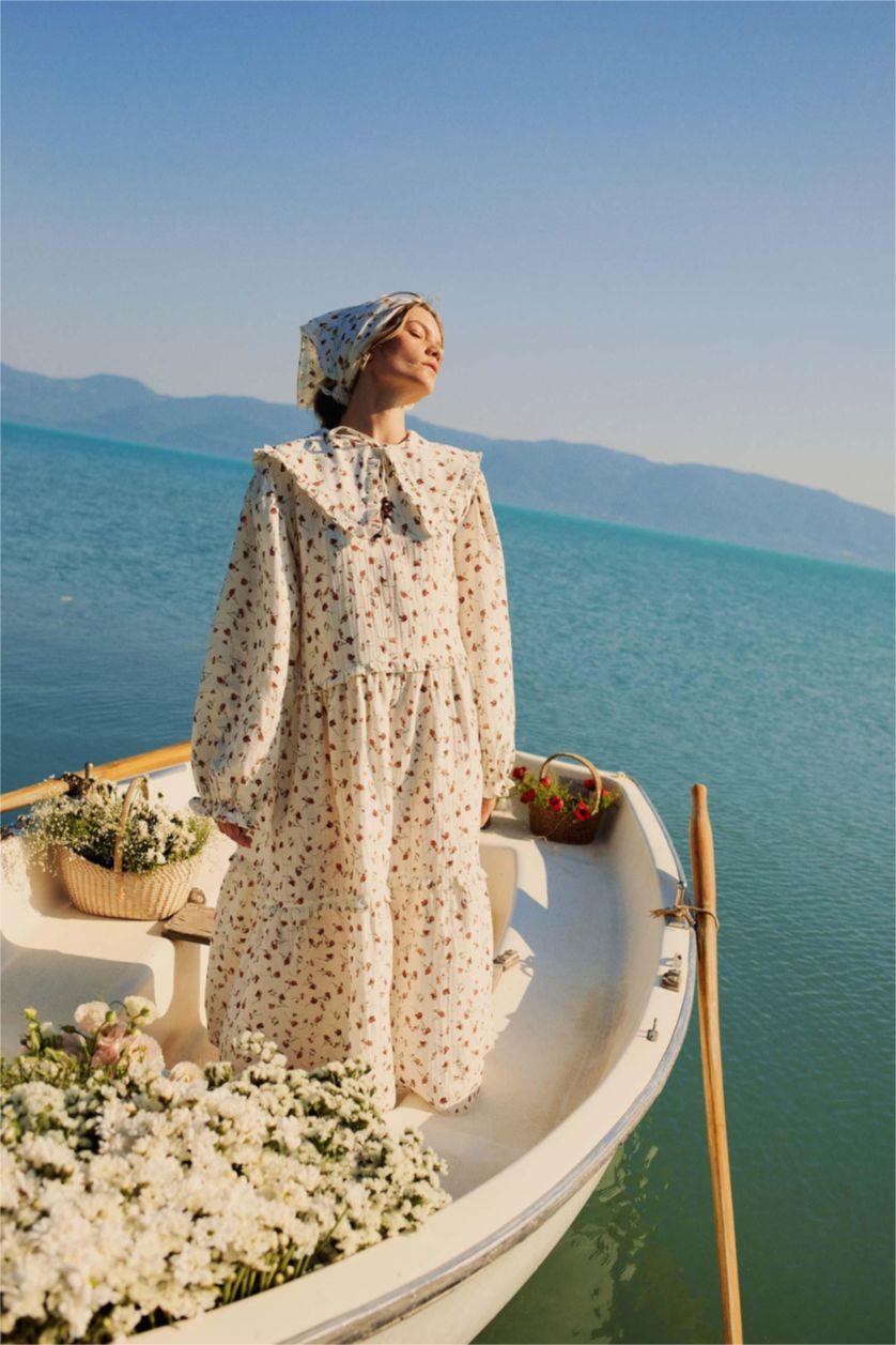 Kadın Ekru Müslin Elbise