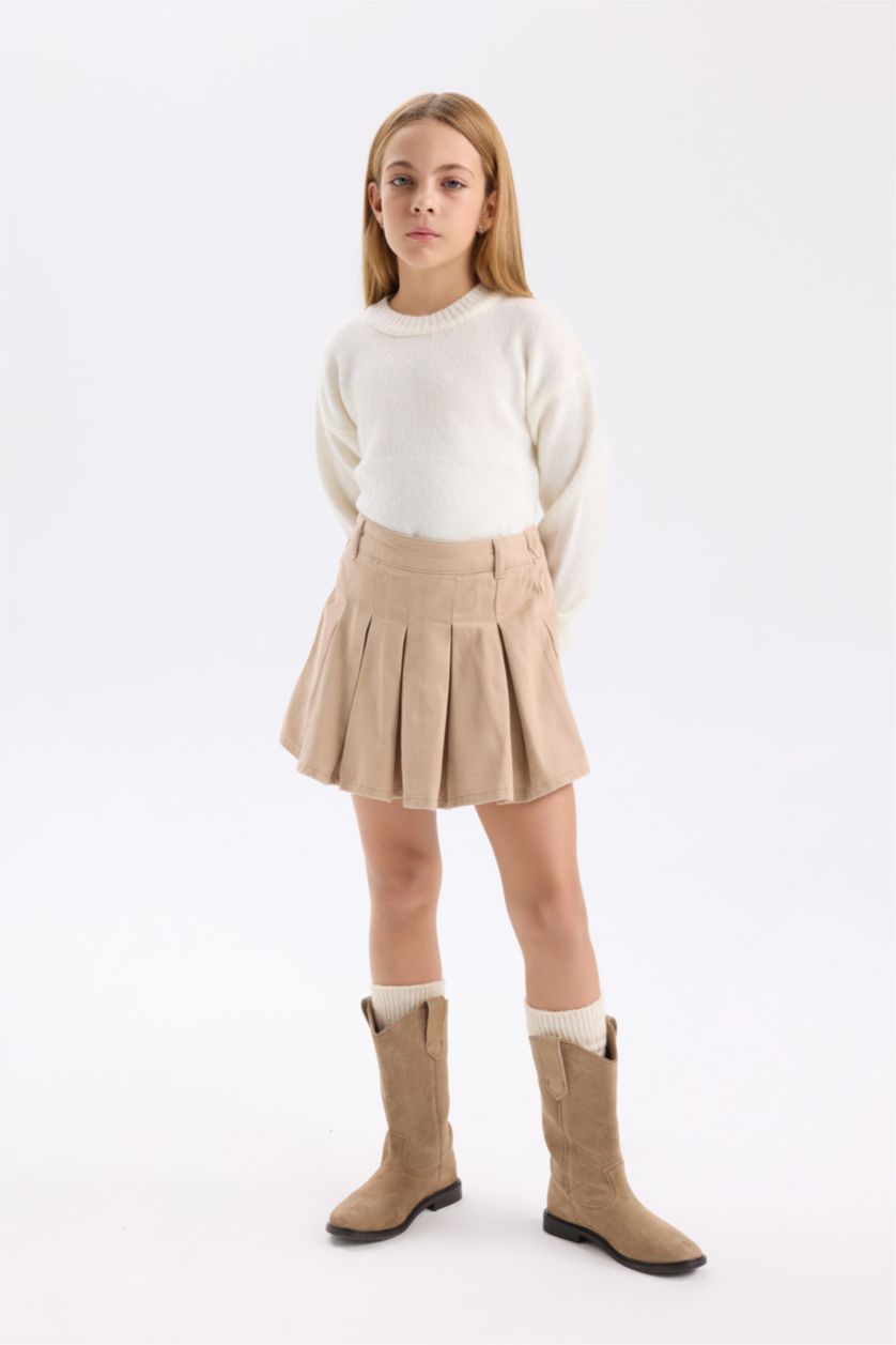 Beige Girls & Teens Girl Gabardine Pleat Skirt 3166619 | DeFacto
