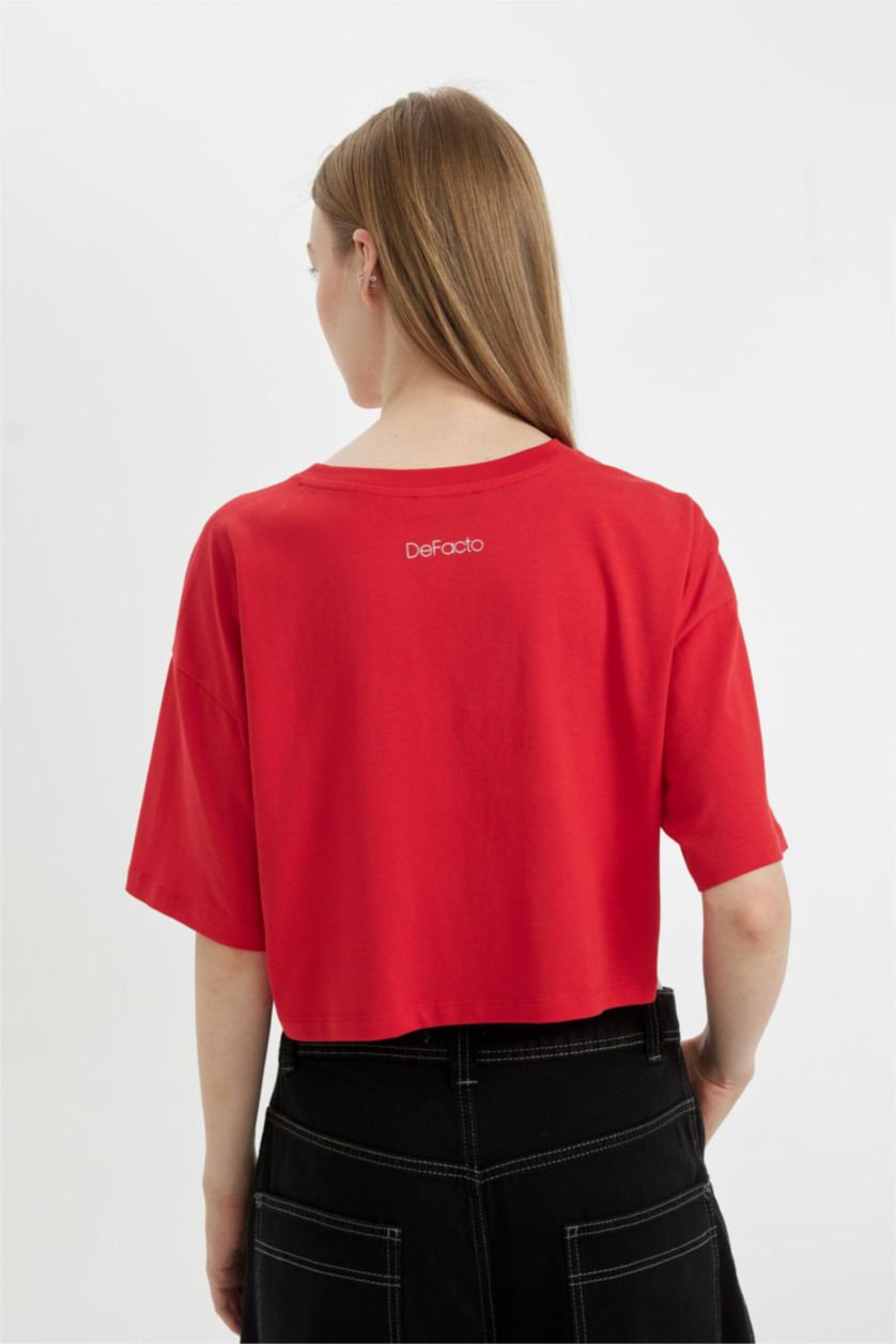 Woman Red Oversize Fit Printed Short Sleeve T-Shirt