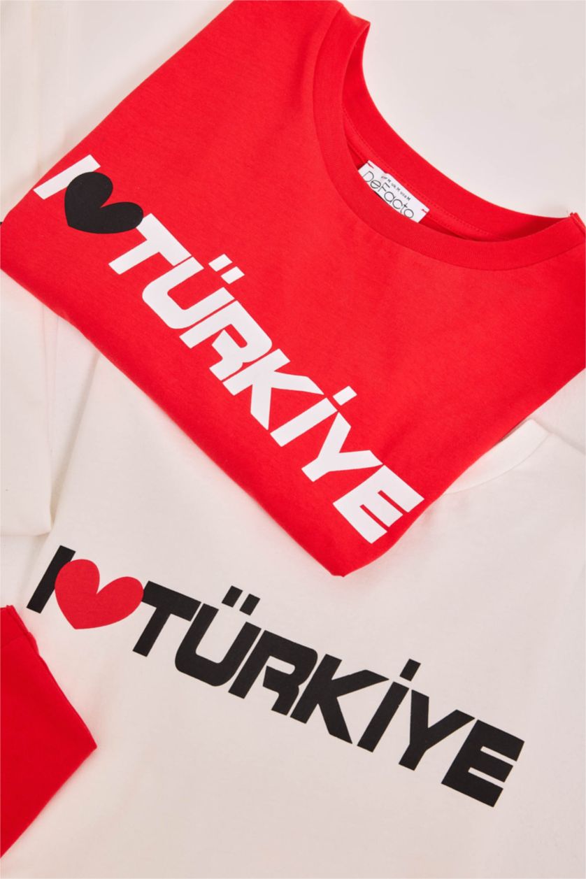 Woman Red Oversize Fit Printed Short Sleeve T-Shirt