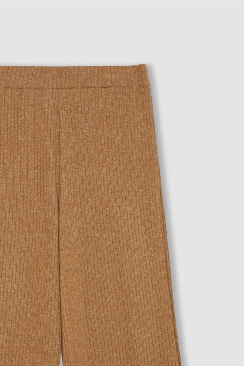 Kadın Bej Pantolon Traditional Flare Fit Düz Paça Fitilli Kaşkorse