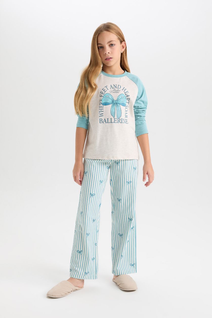 FILLES Mat Yeşil Ensemble Pyjama imprimé à coupe régulière Col rond pour Fille