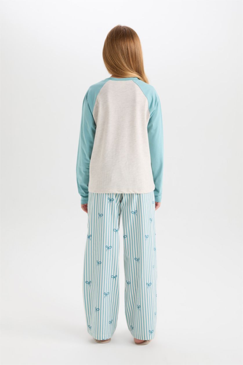 FILLES Mat Yeşil Ensemble Pyjama imprimé à coupe régulière Col rond pour Fille