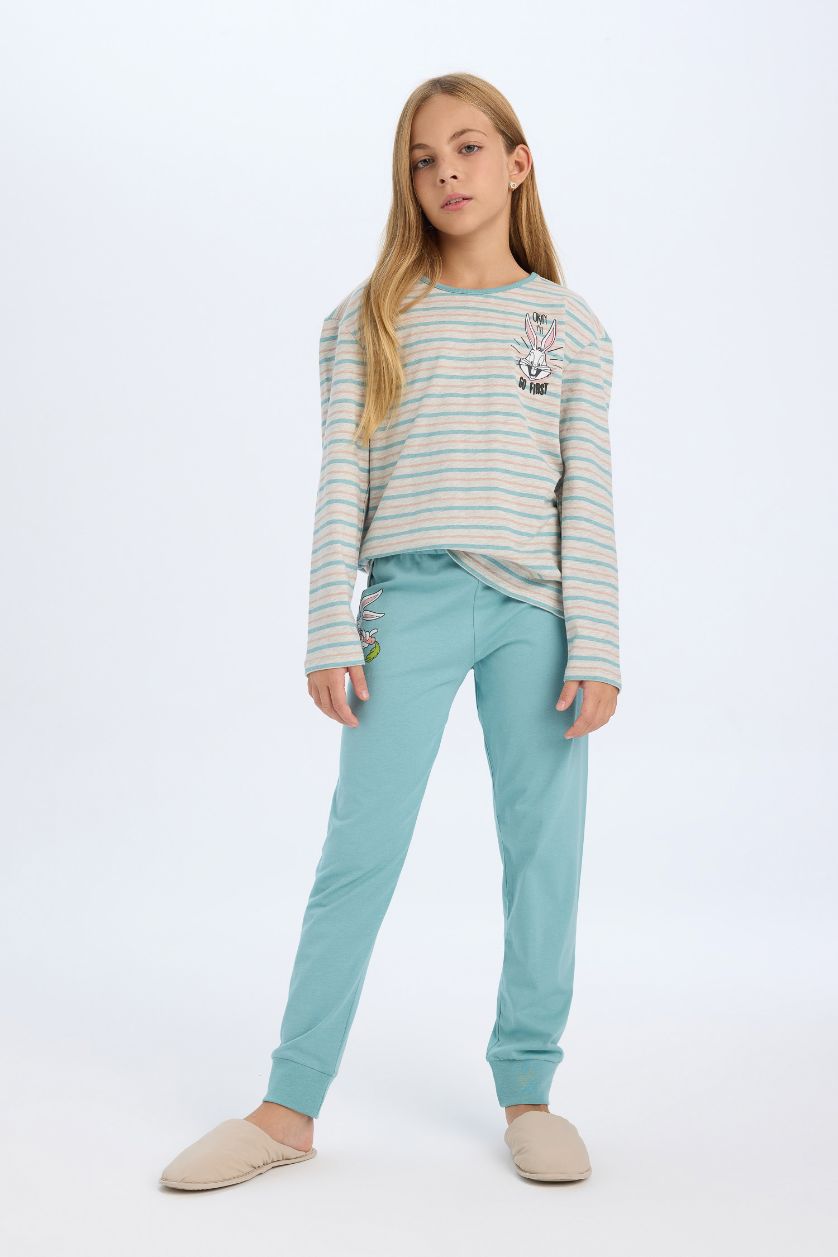 GIRLS & TEENS Grey Melange Girl Looney Tunes Regular Fit Long Sleeve 2 Piece Pajama Set