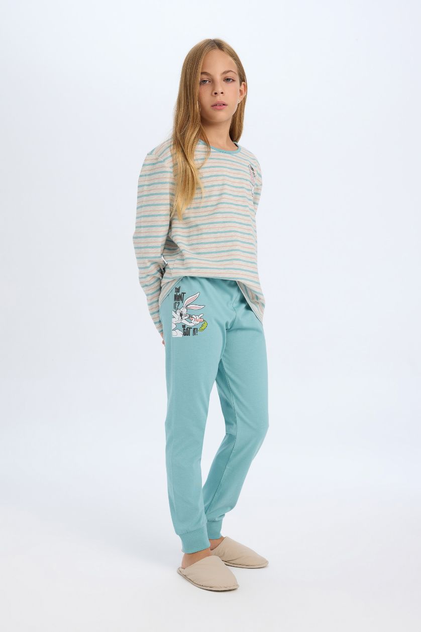 GIRLS & TEENS Grey Melange Girl Looney Tunes Regular Fit Long Sleeve 2 Piece Pajama Set