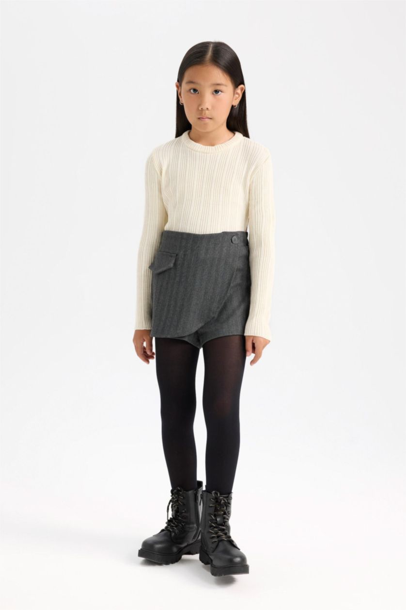 Kız Çocuk - Genç Kız Koyu Gri Desenli Şort Etek Kız Çocuk