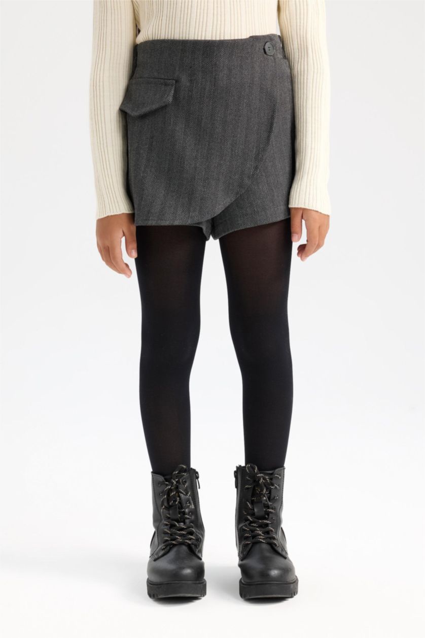 Kız Çocuk - Genç Kız Koyu Gri Desenli Şort Etek Kız Çocuk