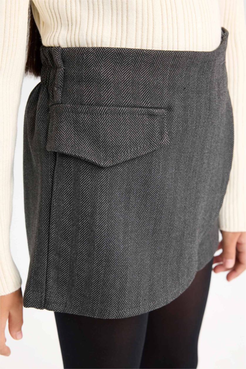 Kız Çocuk - Genç Kız Koyu Gri Desenli Şort Etek Kız Çocuk