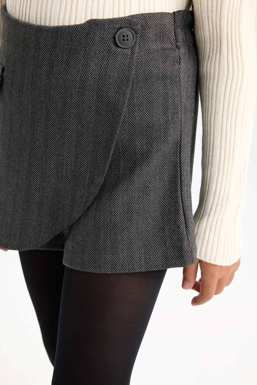 Kız Çocuk - Genç Kız Koyu Gri Desenli Şort Etek Kız Çocuk