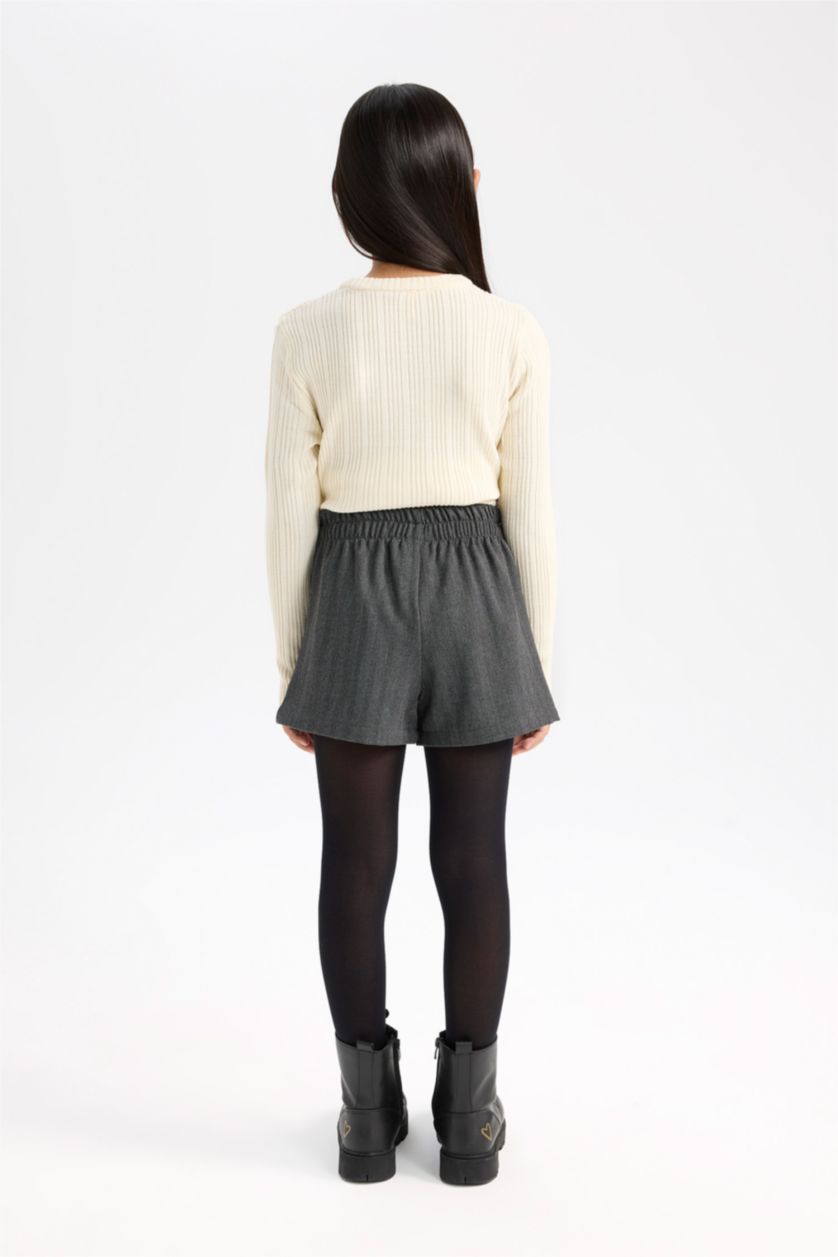 Kız Çocuk - Genç Kız Koyu Gri Desenli Şort Etek Kız Çocuk