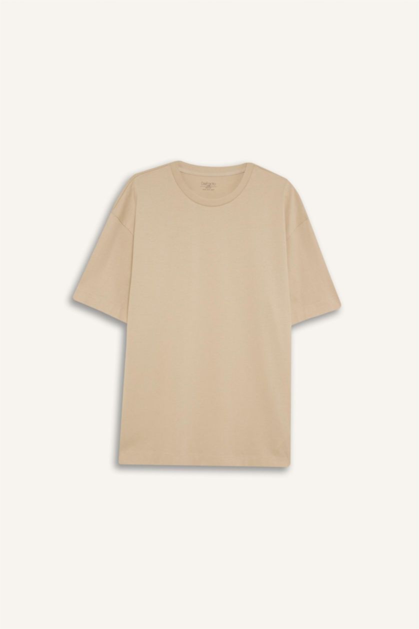 MAN Beige Boxy Fit Crew Neck Basic Short Sleeve T-Shirt