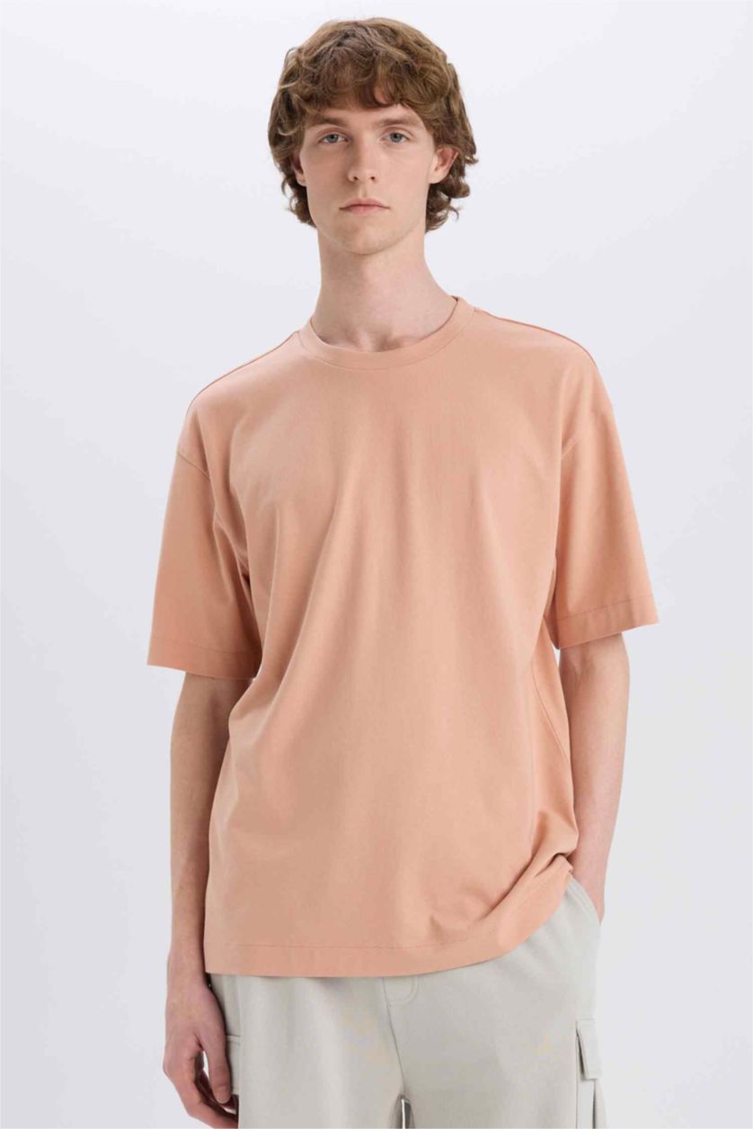 Мужчины Бежевый Базовая футболка с коротким рукавом, круглым вырезом и плотной посадкой