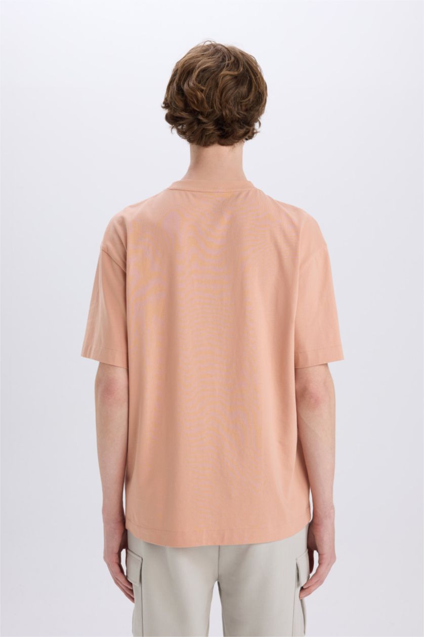 Мужчины Бежевый Базовая футболка с коротким рукавом, круглым вырезом и плотной посадкой